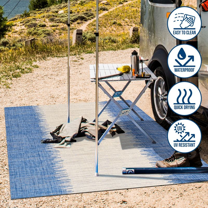4'x6' Tavira Modern Strie' Indoor/Outdoor Area Rug, Blue/Beige - JONATHAN Y