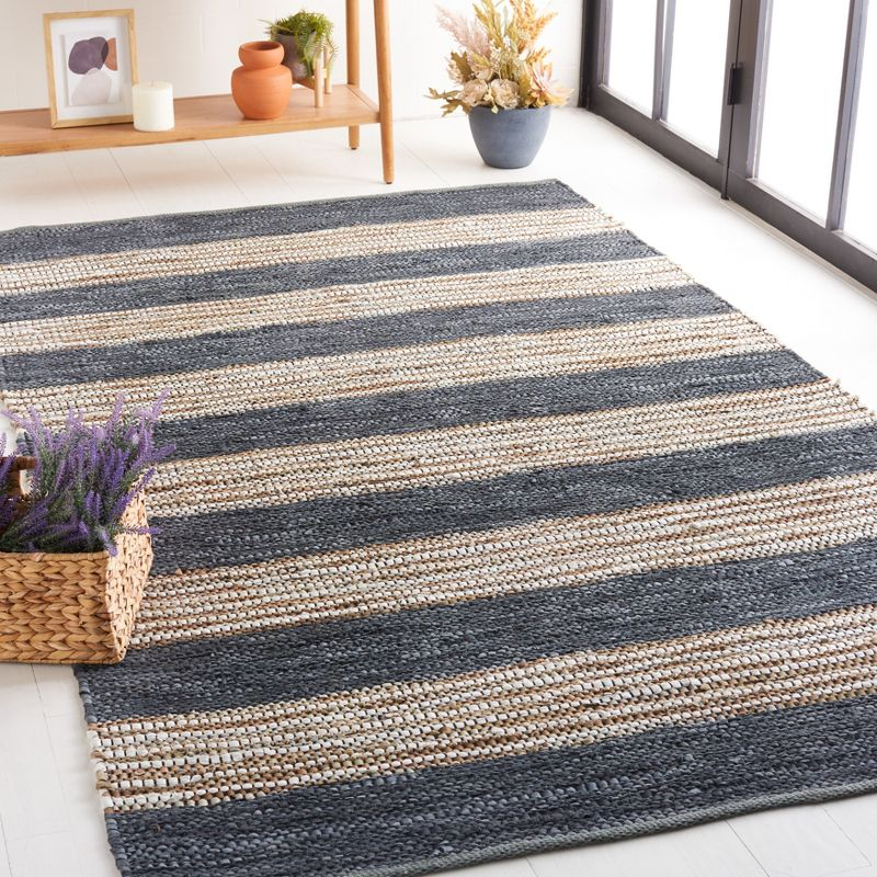 Vintage Leather VTL204 Hand Woven Area Rug - Dark Grey/Natural - 8'x10' - Safavieh.