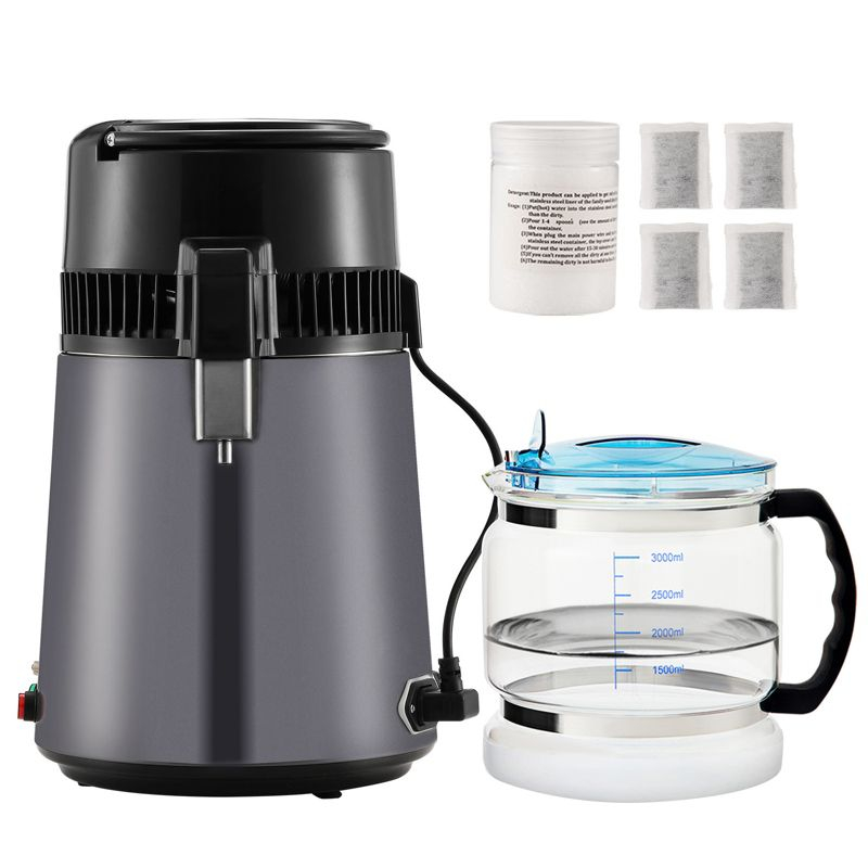 VEVOR Water Distiller, 4L 1.05 Gallon Pure Water Purifier Filter For Home Countertop, 750W Distilled Water Maker, Stainless Steel Interior Distiller