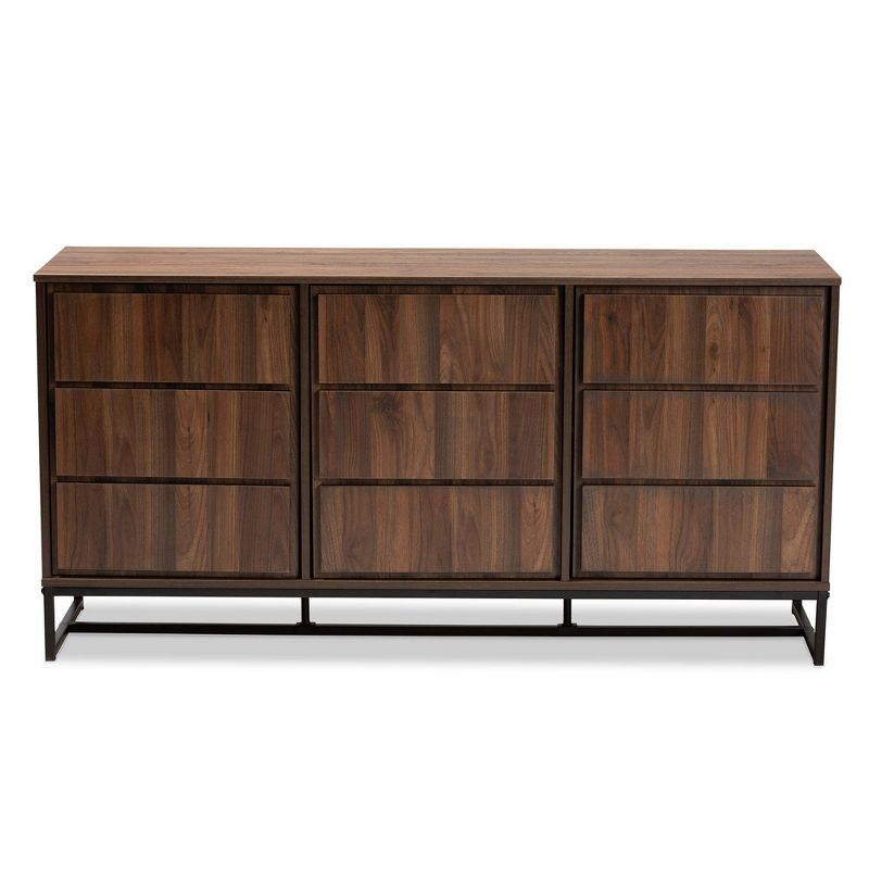 Neil Wood and Metal Dining Room Buffet Brown/Black - Baxton Studio: Modern Storage Console with Shelves