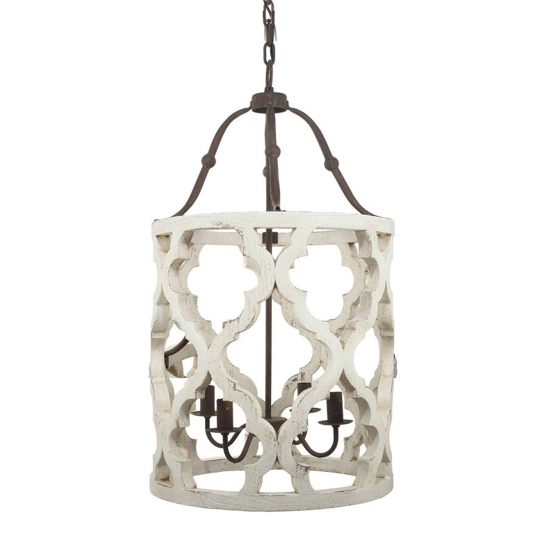 19"x33.5" 4-Light Jolette Wood Chandelier Ceiling Light Washed White - A&B Home