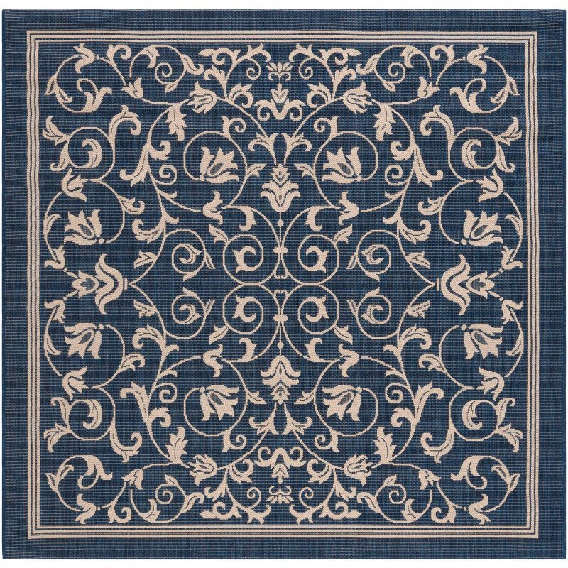 Courtyard CY2098 Power Loomed Indoor and Outdoor Area Rug - Navy/Beige - 6'7"x6'7" - Safavieh