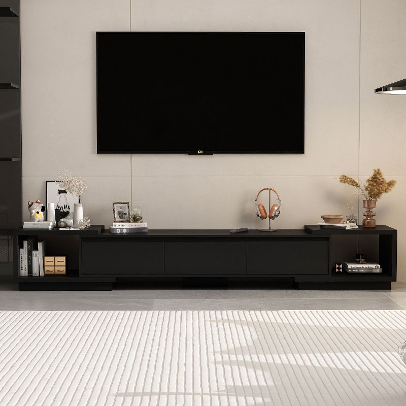 Famapy Black Extendable TV Console Table Modern TV Cabinet with Drawers