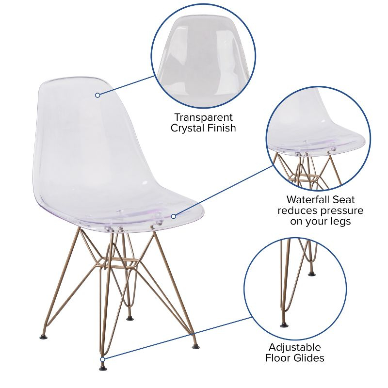 Flash Furniture Elon Series Ghost Chair with Gold Metal Base