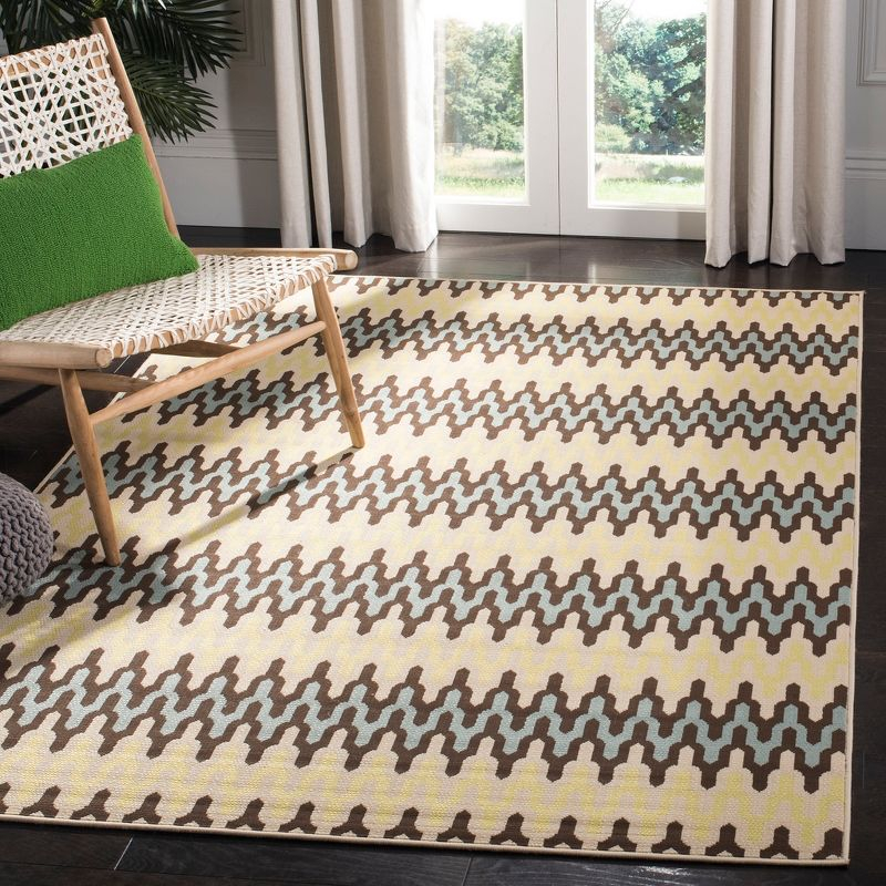 Hampton HAM518 Indoor/Outdoor Machine Made Area Rug - 6'7"x9'6" - Light Blue/Green - Safavieh