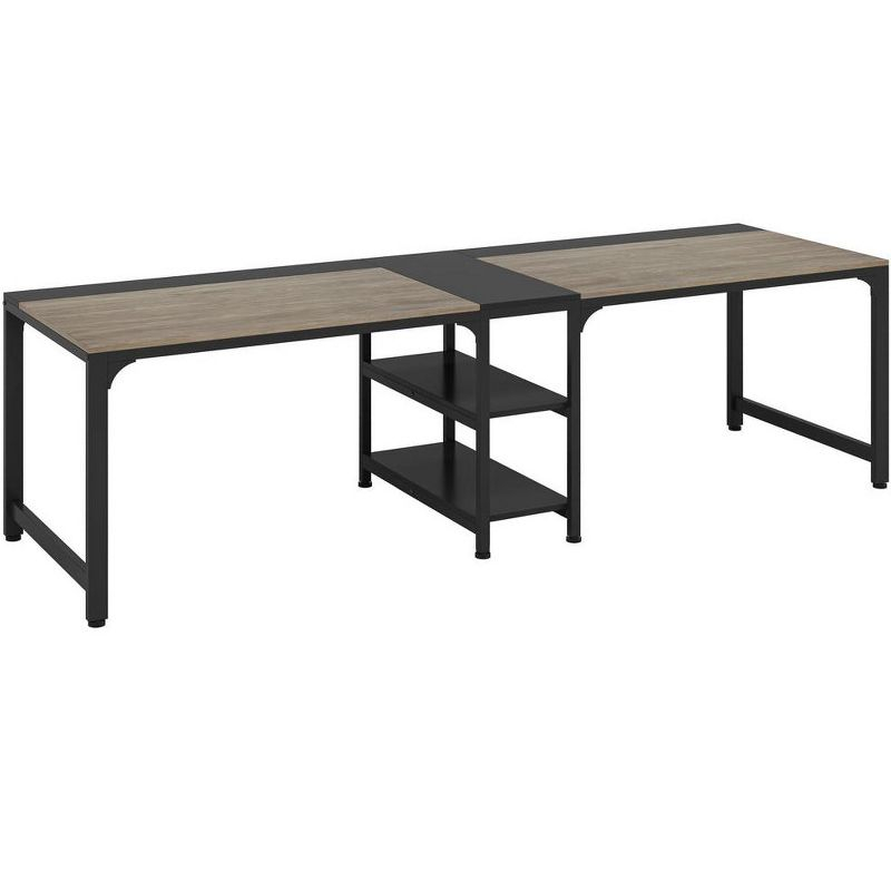 LITTLE TREE 90.55" Double Desk with Storage Shelf Gray/Black