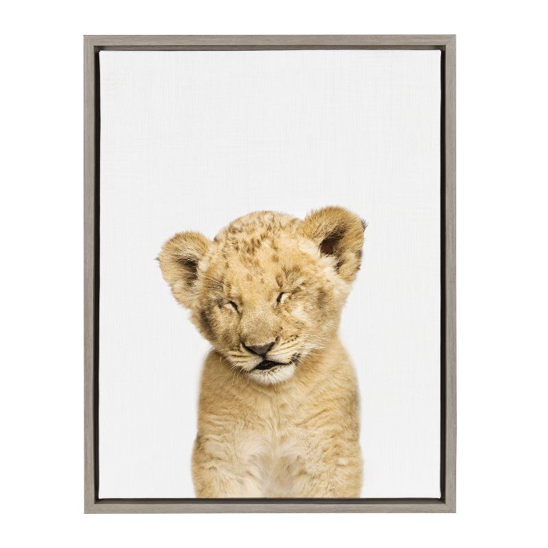 18" x 24" Sylvie Sleepy Lion Framed Canvas by Amy Peterson Gray - Kate and Laurel
