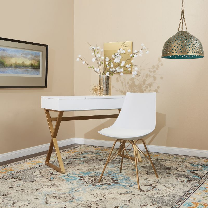 OSP Home Furnishings Oakley Chair White : Polyurethane Upholstery, Metal Legs, Armless Design, 200 lbs Capacity