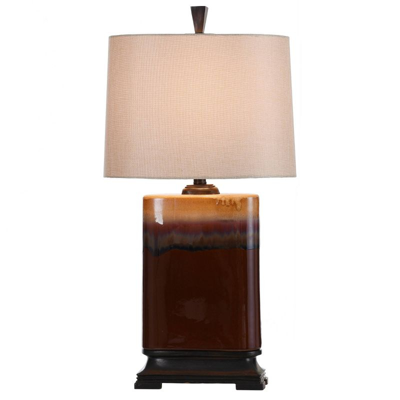 StyleCraft Reactive Glaze Table Lamp Burnt Red Glazed : Ceramic Body, Linen Shade, No Assembly Required