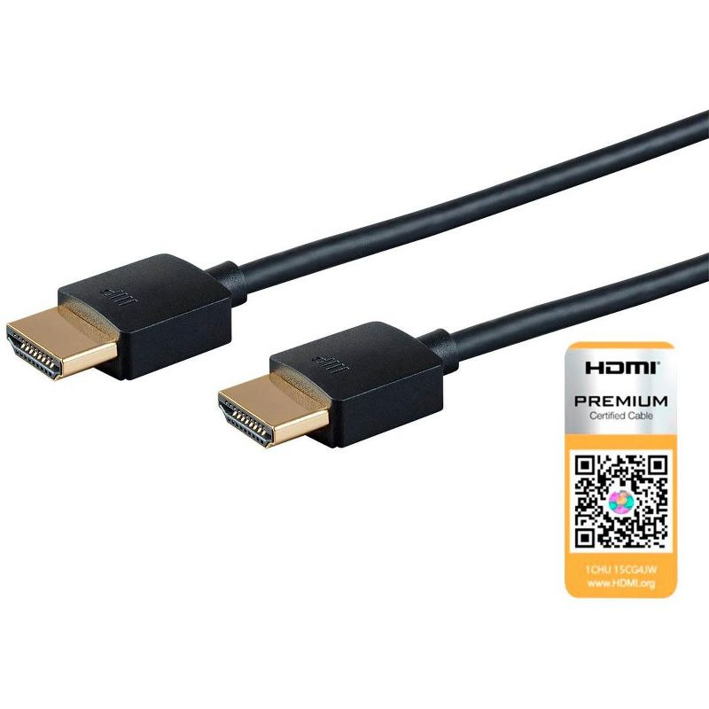 Monoprice HDMI Cable - 1 Feet - Black| Certified Premium, 4K@60Hz, HDR, 18Gbps, 36AWG, YUV, 4:4:4, Compatible with UHD TV and More - Ultra Slim Series