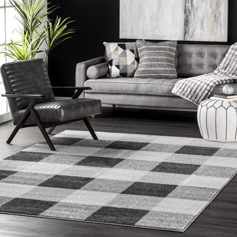 Nuloom Aisha Plaid 3x5 Accent Indoor Area Rug for Living Room Bedroom Dining Room Entryway Kitchen, Grey/Ivory