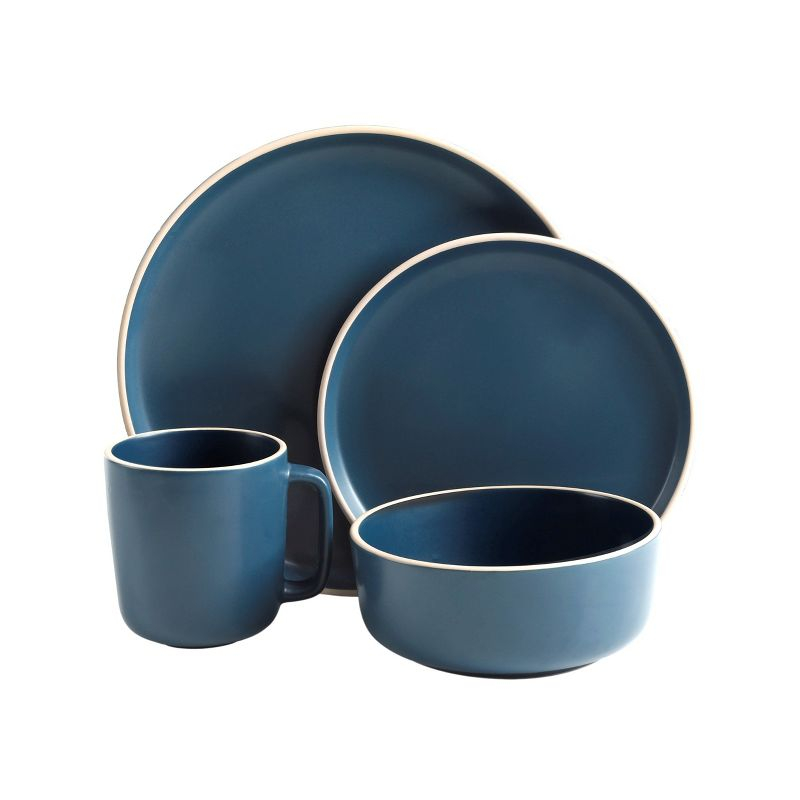 Gibson Home Zuma 16-Piece Round Matte Stoneware Dinnerware Set Black