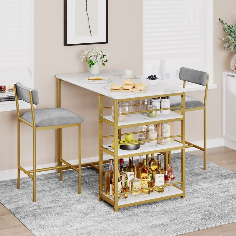 Gold and Gray 3-Piece Dining Set with Storage Shelves