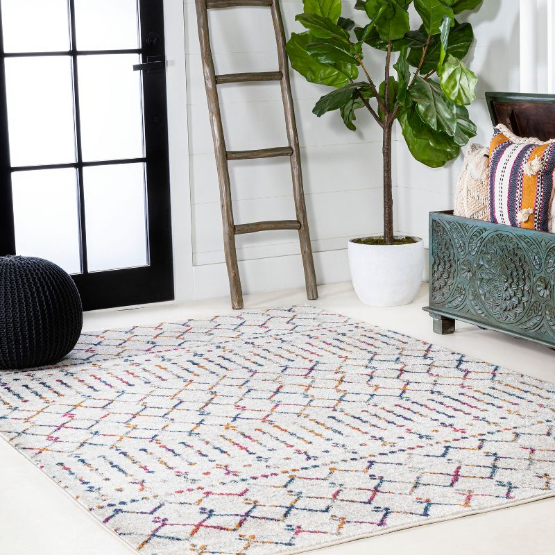 8'x10' Moroccan HYPE Boho Vintage Diamond Area Rug, Cream/Multi - JONATHAN Y