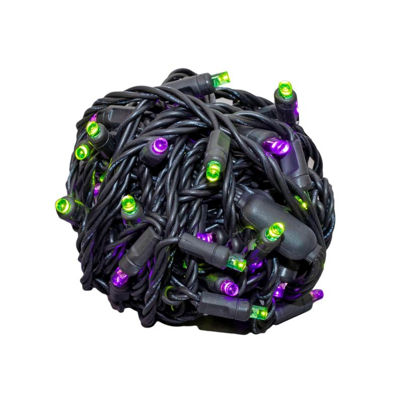 Novelty Lights 50 Light Purple/Lime Green LED Halloween Mini Light Set (Black Wire, 25 Feet)