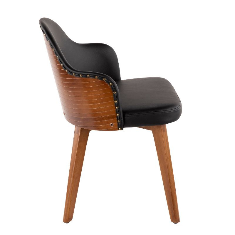 LumiSource Ahoy Dining Chair Walnut/Black/Brass: Mid-Century Modern Faux Leather with Nailhead Trim