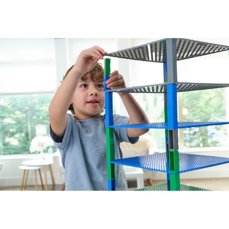 Strictly Briks Toy Building Block - Classic Baseplates 10" x 10" Brik Tower, 6 Baseplates & 50 Stackers in Blue Green & Gray, 56 Pc