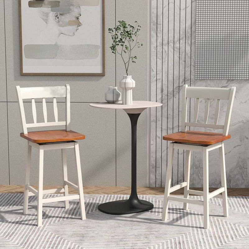 Costway 2PCS Bar Stool 24.5'' Swivel Counter Height Chair w/ Footrest Cream