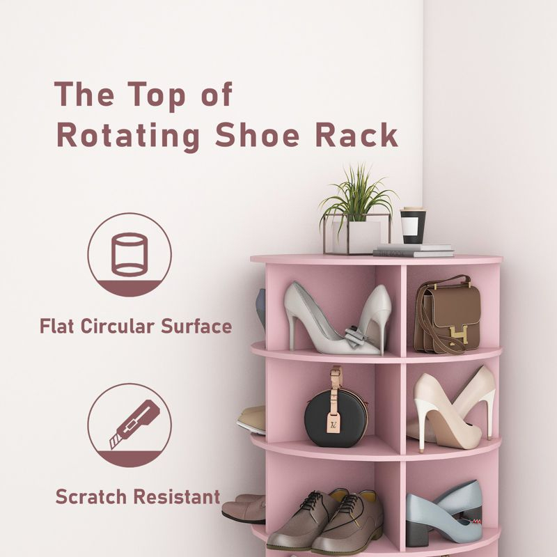 Rotating Shoe Rack Tower 360, Spinning Shoe Rack Tower 7 Tier for Closet, Entryway, Tall Shoe Storage Organizer, Holds Up to 28 Pairs of Shoes Pink