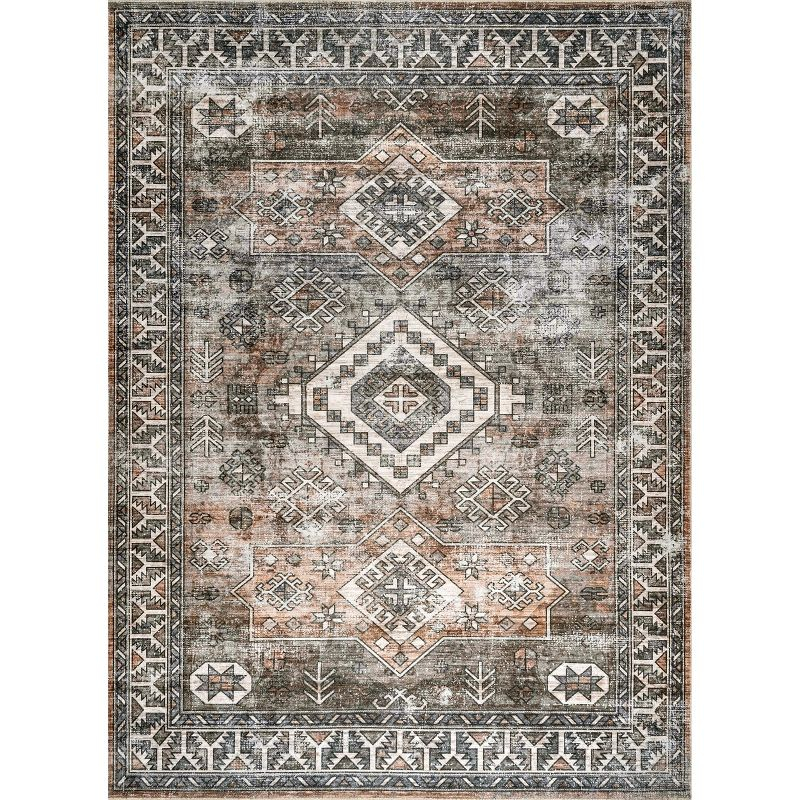 Nuloom 8x10 Machine Washable Rain Haven Vintage Medallion Indoor Area Rug, Rust Non-Slip Backing, Stain Resistant, BedroomLiving Room, Kitchen