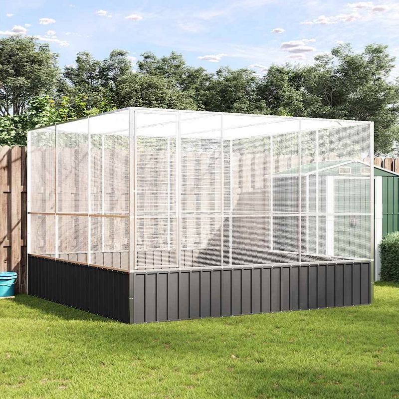 vidaXL Aviary Silver 122.4"x120.9"x83.5" - Galvanized Steel Bird Cage with Lockable Door and Steel Mesh Grids for Outdoor and Indoor Use