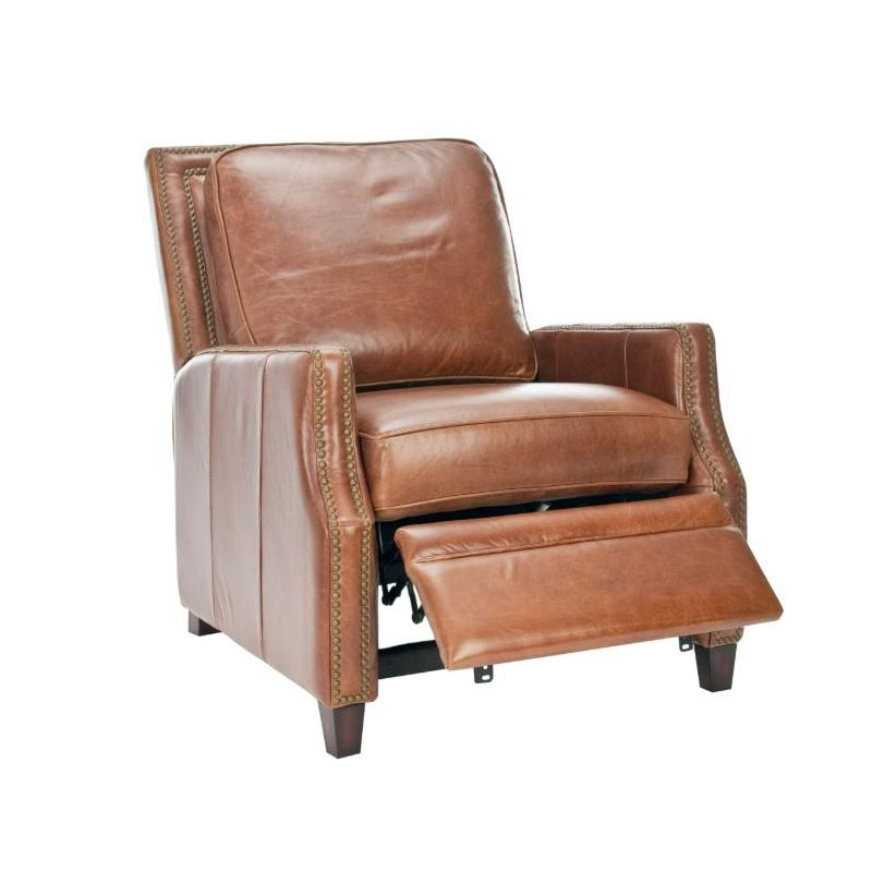 Safavieh Couture Buddy Leather Nailhead Trim Recliner Coffee