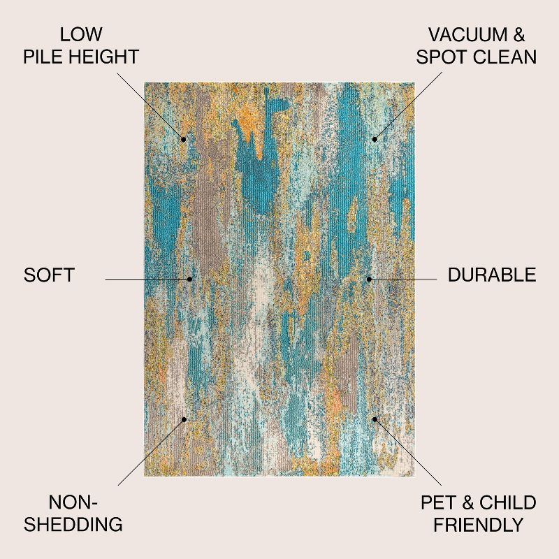 5'x8' Contemporary POP Modern Abstract Vintage Waterfall Area Rug, Blue/Brown/Orange - JONATHAN Y