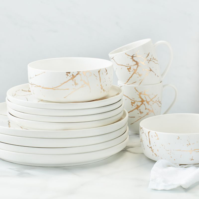 Stone Lain Zora 32-Piece Porcelain Dinnerware Set, Service for 8, White