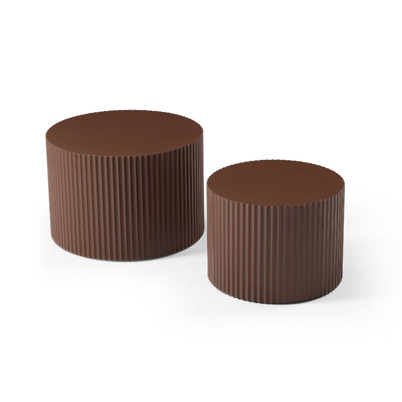 Handcraft Round Coffee Table Set of 2,Brown Nesting Side Table End Table,Modern Drum Side Table for Small Space,Living Room,Office,Bedroom-Cuddlewood