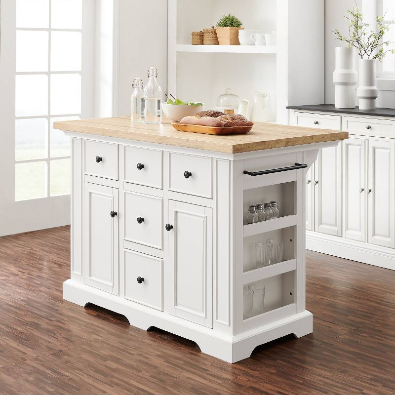 Crosley Julia Wood Top Kitchen Island White: Traditional Style, Towel Bar, 5 Drawers, 2 Doors