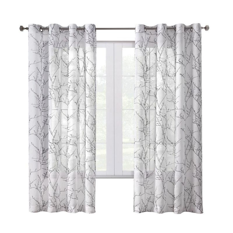 Habitat Liberty Whimsical Branch Motif Light Filtering Grommet Curtain Panel for Livingroom 52" x 108" White