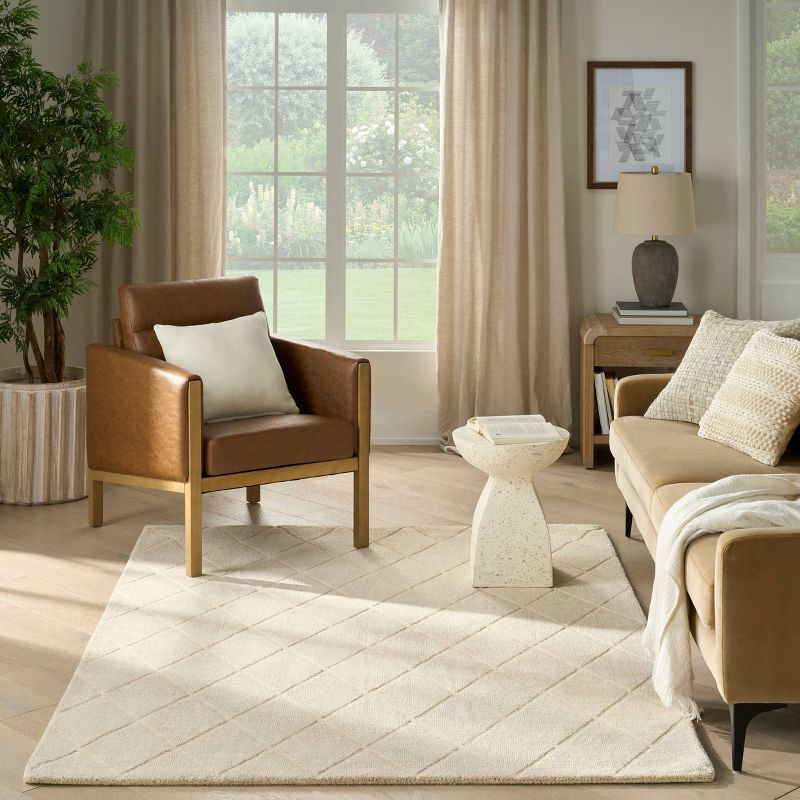 Nourison 5'3"x7'3" Wool Haven Modern Handwoven Area Rug Ivory: Geometric Diamond Pattern, Medium Pile, Indoor Use