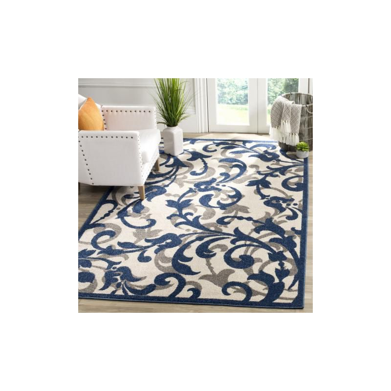 Amherst AMT428 Power Loomed Indoor Area Rug - Ivory/Navy - 5'3"x8' - Safavieh