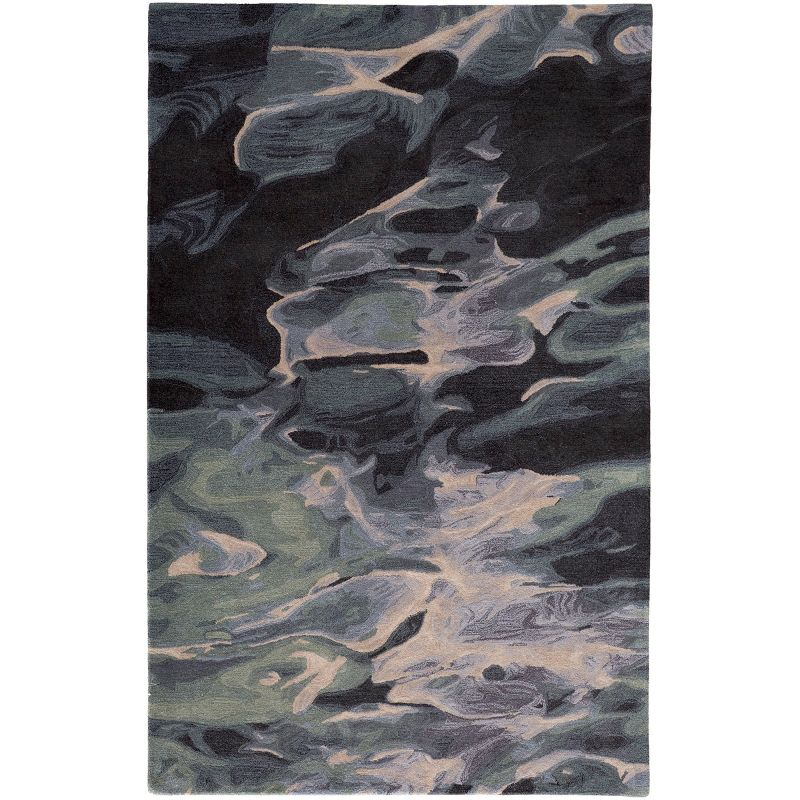 Amira Transitional Abstract Green/Blue/Black Area Rug