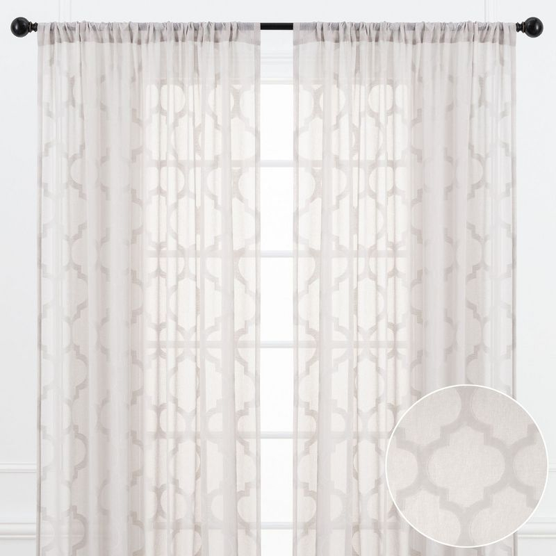 Chanasya 2pk Quatrefoil Voile Sheer Window Curtain Panels - Set of 2 - 52 x 63 Inches Long - Taupe