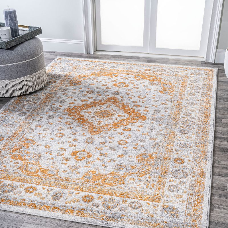 4'x6' Indhira Ornate Medallion Persian Area Rug, Orange/Cream - JONATHAN Y