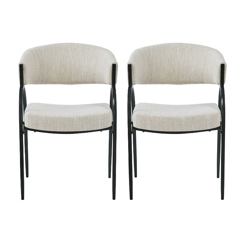 Christopher Knight Home Hayden Upholstered Armrest Dining Chairs with Metal Legs (Set of 2), Beige/Black