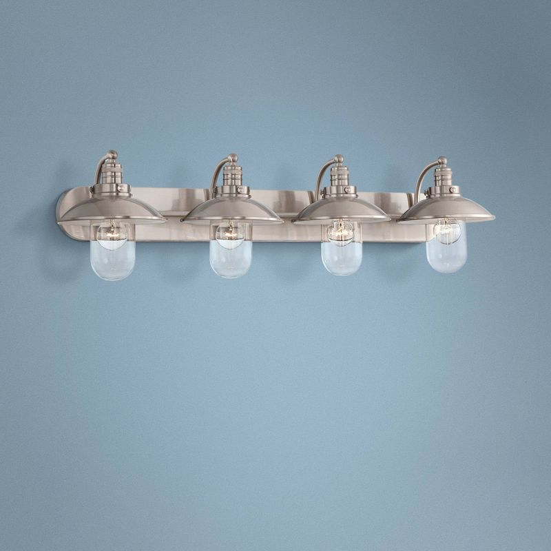 Minka Lavery Industrial Wall Light Brushed Nickel Hardwired 38 1/2" 4-Light Fixture Clear Glass Shade for Bathroom Vanity Hallway