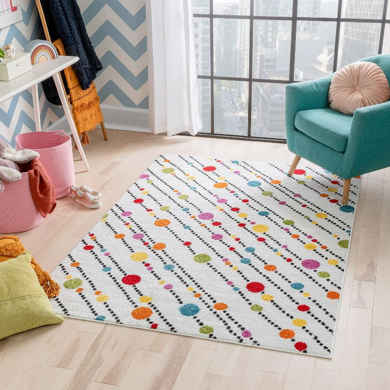 Well Woven Modern Dandy Dots Stripes Bright Kids Room Carpet Soft Durable 3'3" x 5' White Area Rug