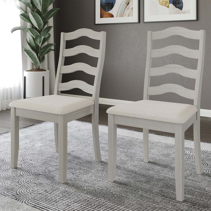 ChaletPosh White Wooden Dining Chair With Warm Grey Cover (Set of 2)