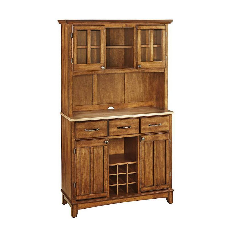 72.25" Sideboard Buffet Servers with Wood Top and Hutch Oak Brown - Home Styles