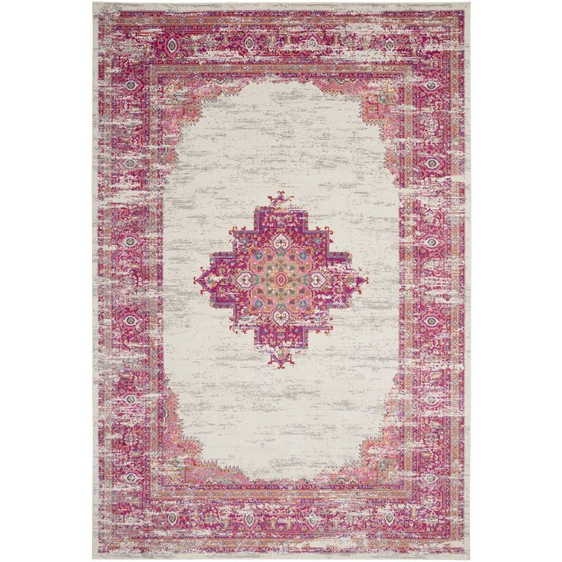 Nourison Passion Medallion Bohemian Indoor Rug Ivory/Fuchsia 12' x 15'