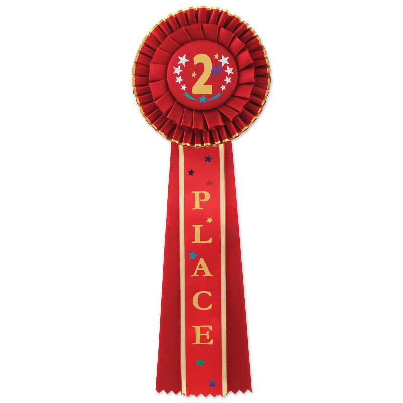 Beistle 2nd  Place Deluxe Rosette, 4.5" x 13.5", (2/Pkg) Multicolored
