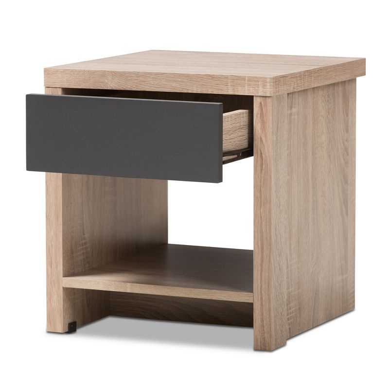 Baxton Studio Jamie Modern and Contemporary Two-Tone Wood 1-Drawer 1-Shelf Nightstand - Brown : Bedside Table with Storage