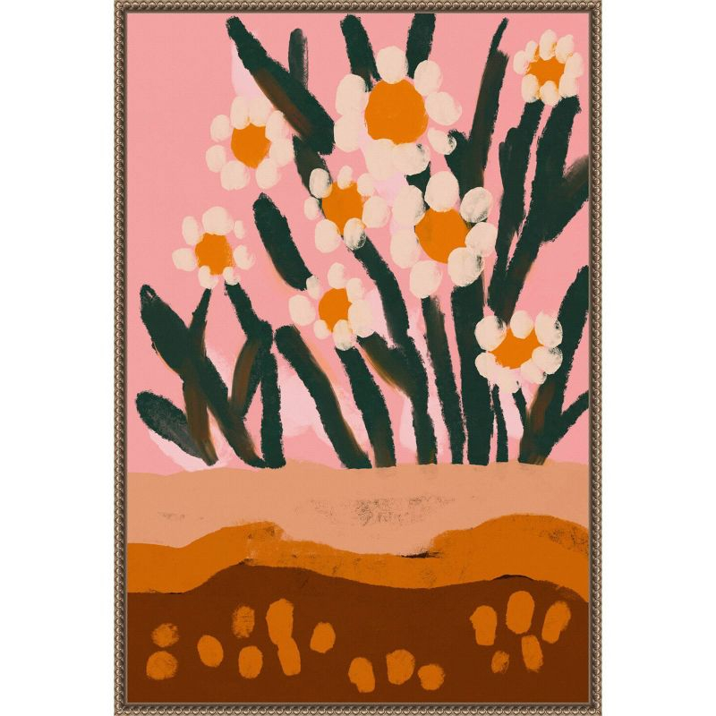 23"x33" Pastel Flower Impression No 3 by Treechild Framed Canvas Wall Art Print Bronze - Amanti Art