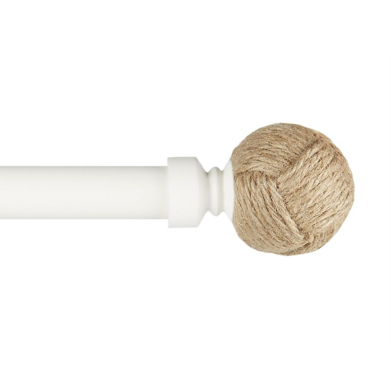 EXCLUSIVE HOME Rope Knot 1" Curtain Rod and Coordinating Finial Set, Matte White, Adjustable 36"-72"