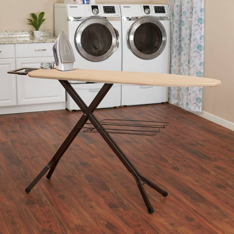 Household Essentials Ironing Center Mesh Steel Top Bronze: Adjustable Non-Slip Ironing Board with Iron Rest