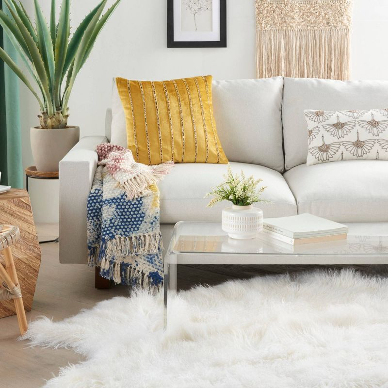 20"x20" Oversize Sofia Beaded Striped Square Throw Pillow Gold - Mina Victory: Velvet Texture, Indoor Elegance, Zippered