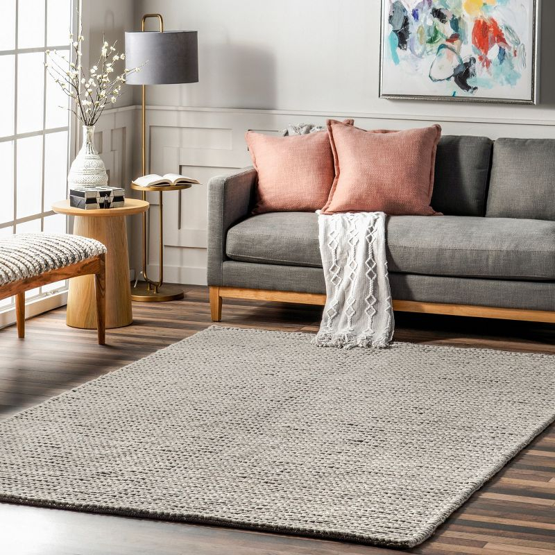 Nuloom 10x14 Penelope Wool Braided Handmade Indoor Area Rug, Light Grey, Solid Rustic Farmhouse Style, For Bedroom, Living Room, Hallway, Entryway