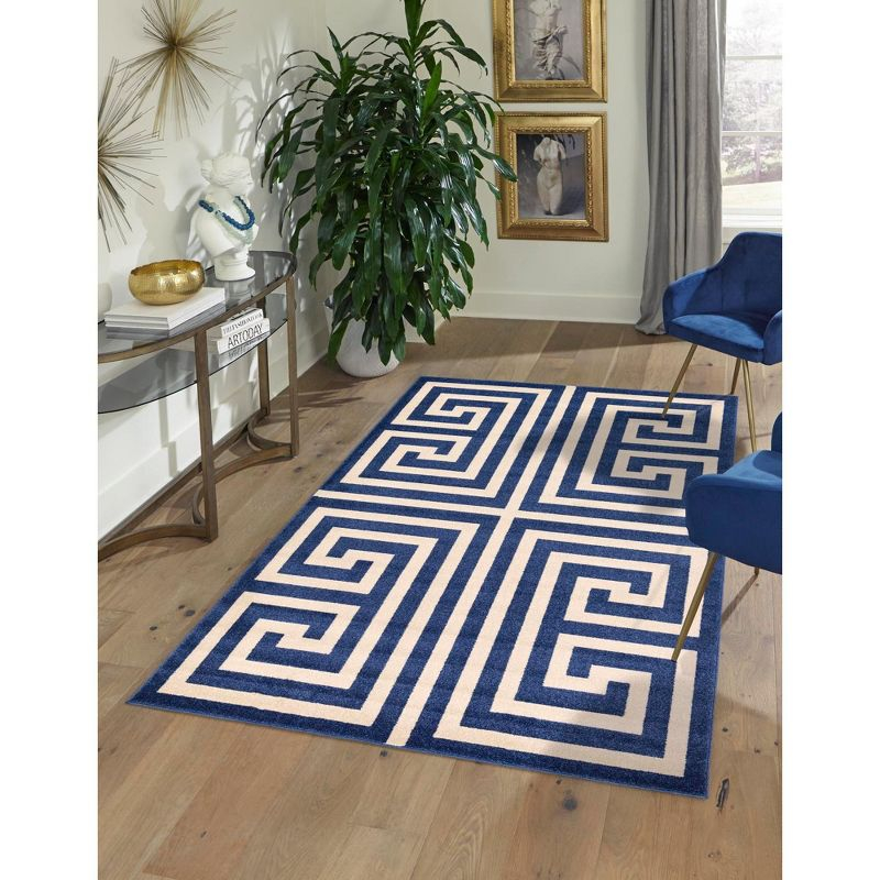 Unique Loom Athens Collection Area Rug - Greek Key (6' 1" x 9' Rectangle Navy Blue/Beige)